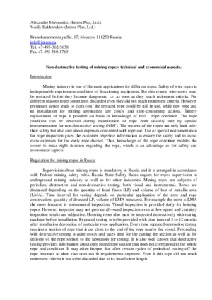 Non-destructive testing of mining ropes: technical and economical aspects. — A. Mironenko, V. Sukhorukov. Proceedings of the OIPEEC Conference, Greece, 2007, pp.81-86.