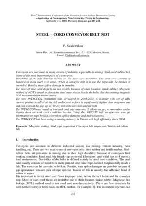 Steel-cord Conveyor Belt NDT. — V. Sukhorukov. The 8th International Conference of the Slovenian Society for Non-Destructive Testing, 1-3 September 2005, pp.237-244.